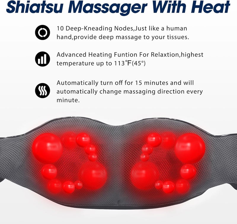 UFFAE Grey Shiatsu Neck and Back Massager with Heat, Electric Deep Tissue Kneading Neck and Shoulder Massage, Best Gifts for Women Men Mom Dad Mothers Fathers Day Birthday Gift (NOT Cordless) - Image 2